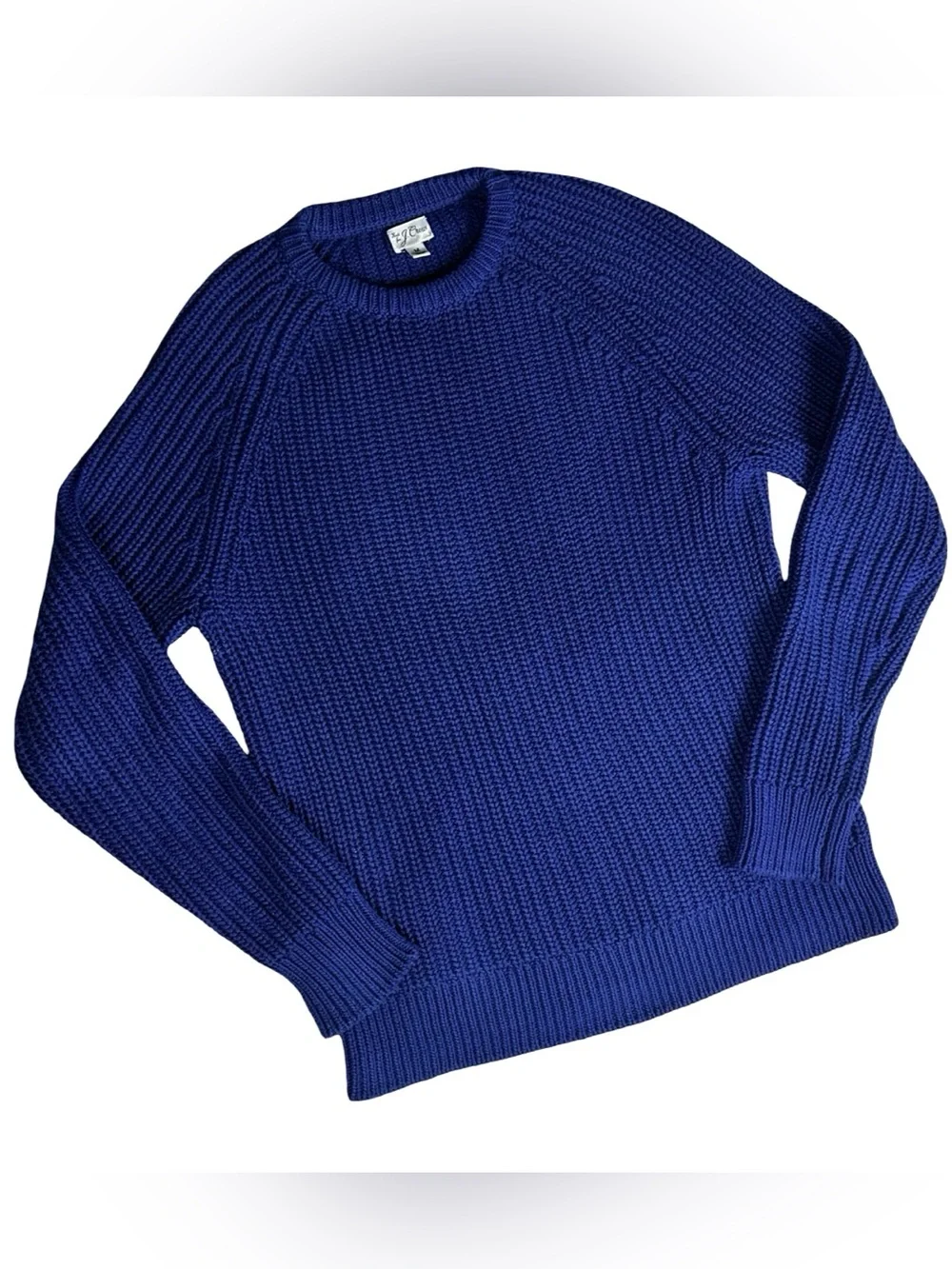 J.Crew Heritage Cotton Shaker-Stitch Fisherman Crewneck Sweater M Vivid Navy